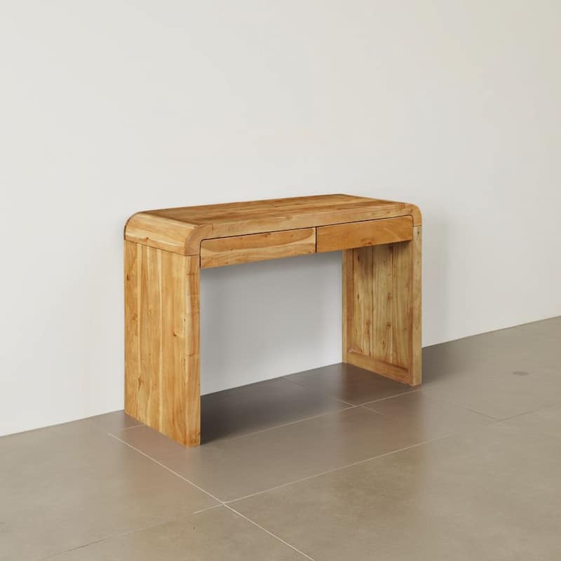 Arlow Console Table 43" Wide Top Handcrafted Natural Brown Acacia Wood Dual Drawer Storage