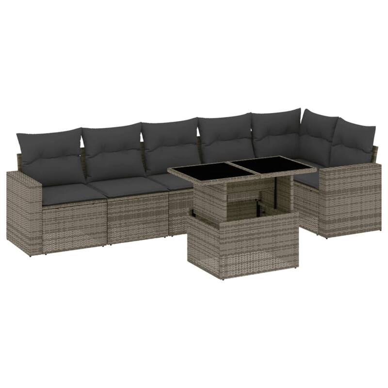 vidaXL Patio Sofa Set with Cushions Outdoor Furniture 7 Piece Poly Rattan - 21.7 x 39.4 x 28.7