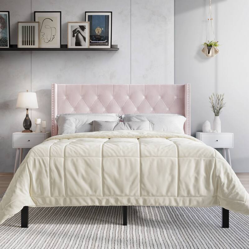 CraftPorch 3 Piece Bedroom Nightstands Set Wingback Tufted Bed
