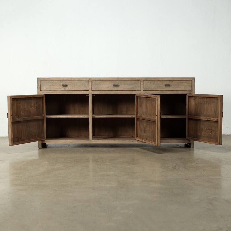 Approx. 79" Rustic Natural Wood Sideboard-3 Drawers & 3 Doors Weathered Natural