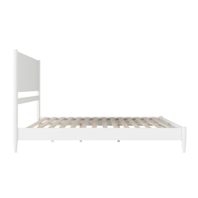 King Size Solid Wood Platform Bed - Low Profile Modern Bed Frame in White Finish