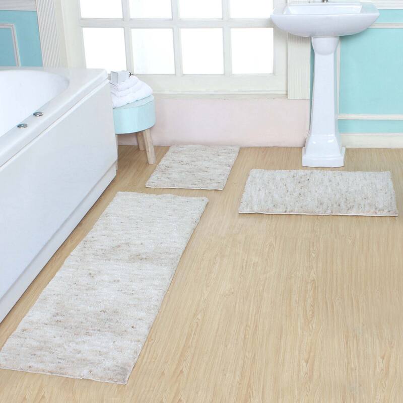 Home Weavers Cloud Comfort 100% Microfiber Bath Rug Set, Water Absorbent Soft Microfiber Shaggy Mat Machine Washable - 3Pc Set - Ivory - 17"x24", 21"x34", 22"x60"