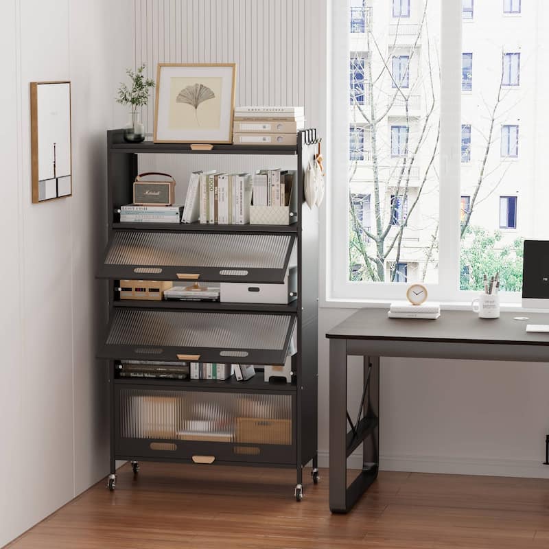 4-Door Steel Modern Buffet/Sideboard Cabinet Storage Organizer With Wheel
