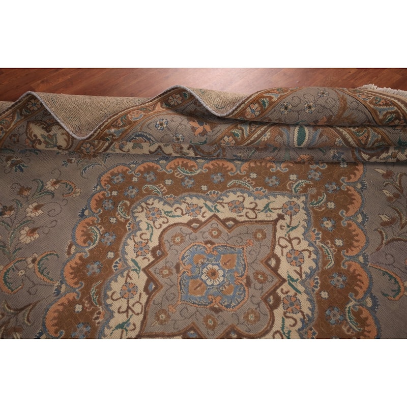 Gray Tabriz Persian Vintage Area Rug Handmade Wool Carpet - 9'6" x 12'9"