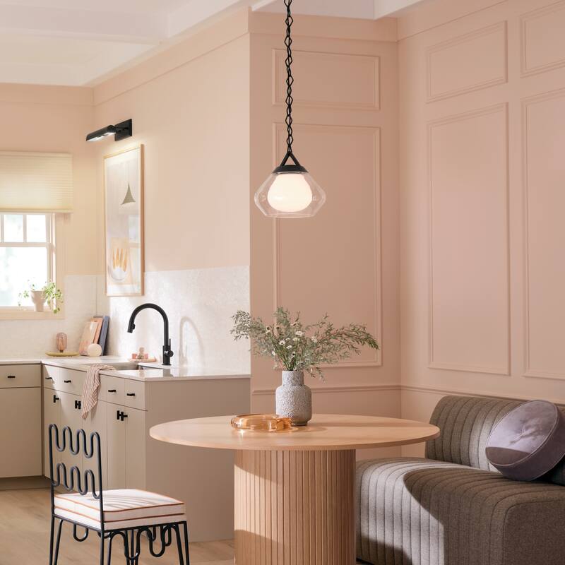 Kichler Lighting Nella 12 Inch 1 Light Pendant with Clear Outer Glass with Opal Interior Glass in Black