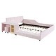 preview thumbnail 59 of 95, Velvet Grounded Bed Mother & Child Bed Platform Slat Bed Frame with Little Round Stool and Bedside Desk for Growing Child