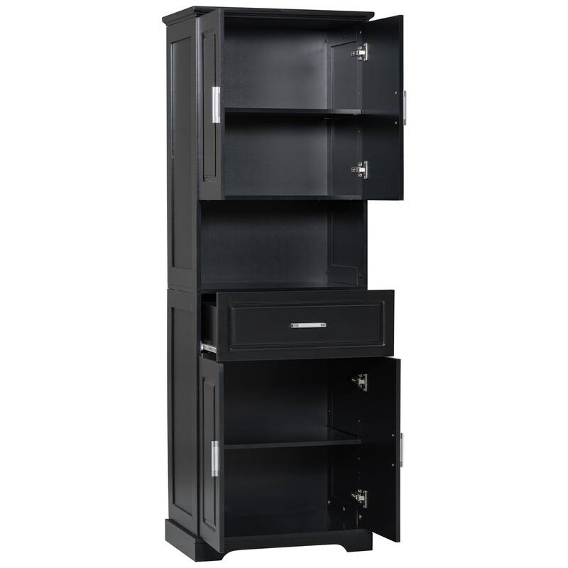 Tall Bathroom Storage Cabinet with 4 Doors and 1 Drawer, Freestanding Bathroom Floor Cabinet w/Open Storage & Adjustable Shelves