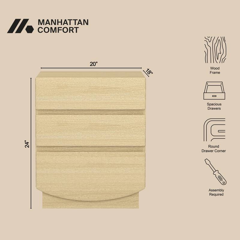 Ardea 20" Nightstand in Natural Oak (3-Drawer)