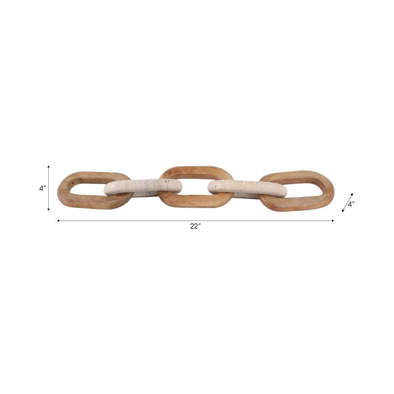Travertine Wood Modern Decorative Chain Link Sculpture Accent Decor