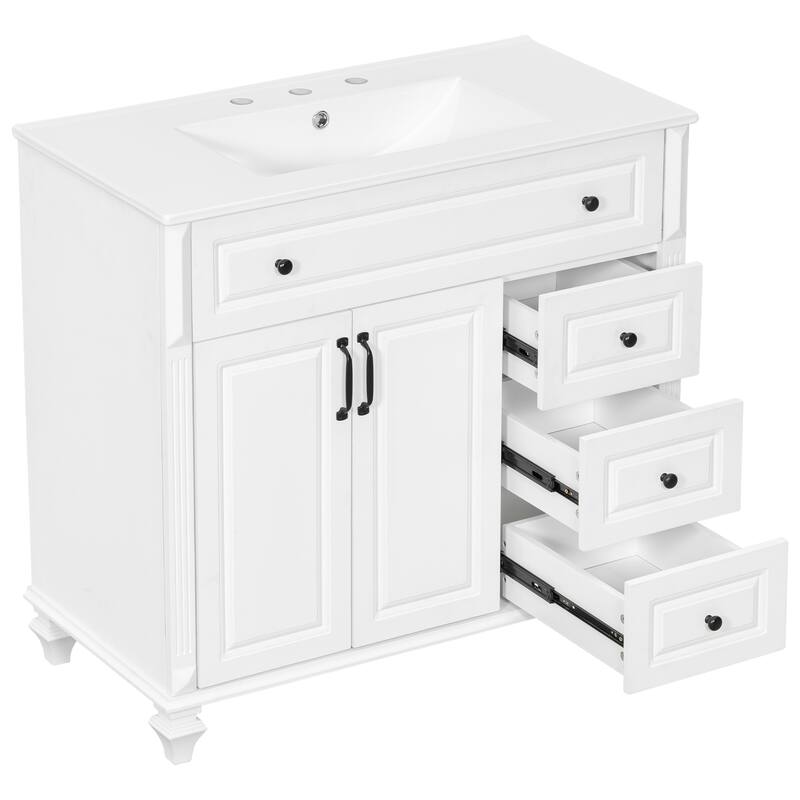 Solid Wood Frame Bathroom Vanity Cabinet, 36" Undermount Ceramic Sink Bathroom Cabinet