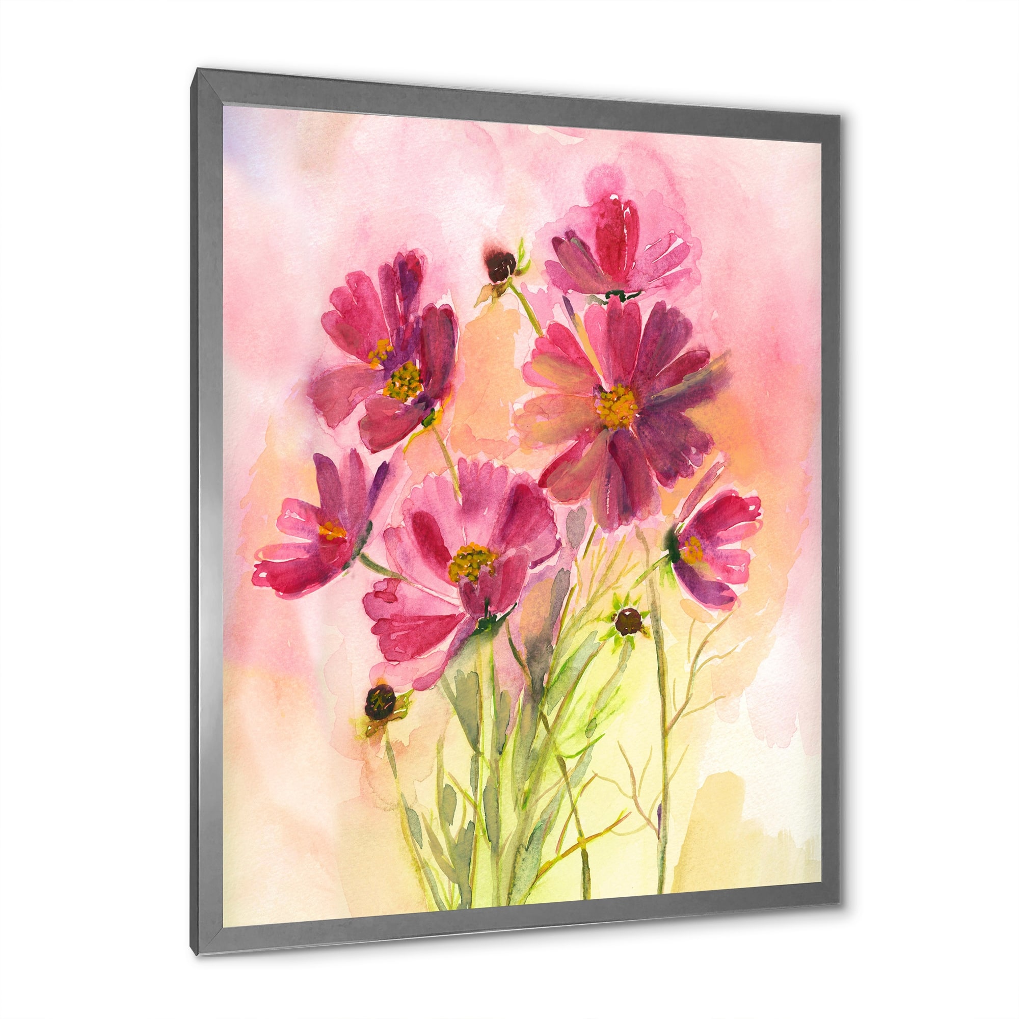 Designart "Cosmos Pink Flowers" Traditional Framed Wall Art Bed Bath