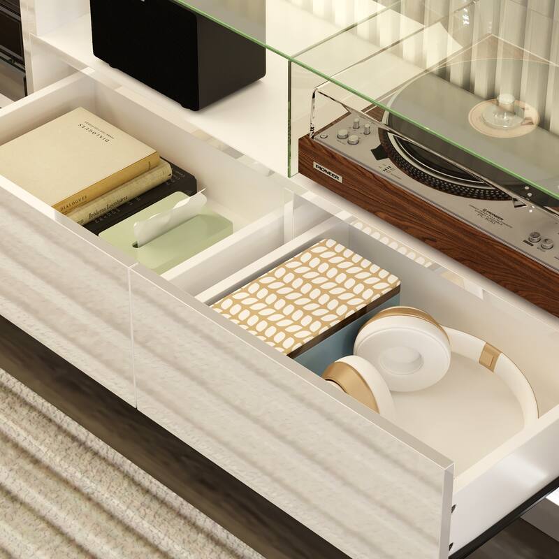 LED TV Stand for 75 inch TV High Gloss Center Media Console Table