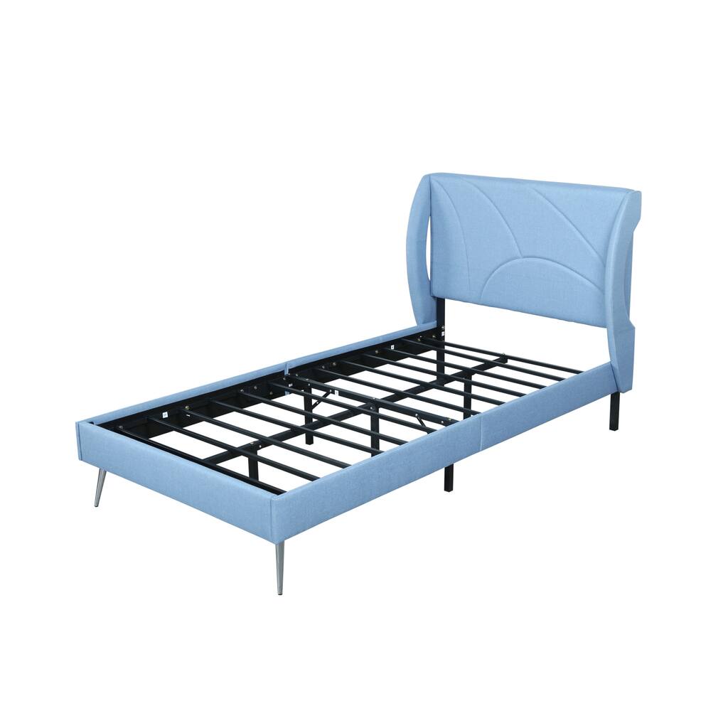 Light Blue Linen Upholstered Twin Bed, 80''L*43.3''W*41.7''H, 69LBS