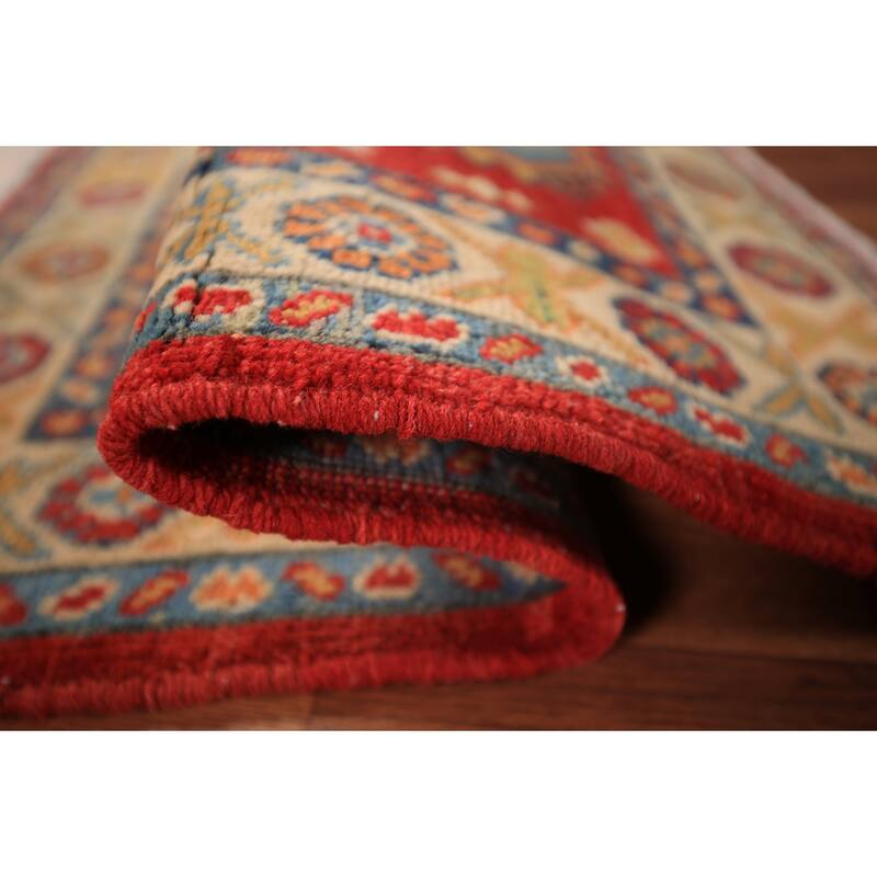 Geometric Red Kazak Oriental Foyer Rug Handmade Wool Carpet - 2'0" x 3'0"