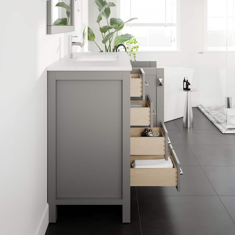 Eviva London 42"x18" Gray Transitional Vanity with White Carrara Quartz Top