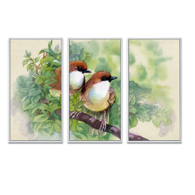 Designart "Birds Of Spring" Traditional Framed Art Set of 3 4 Colors