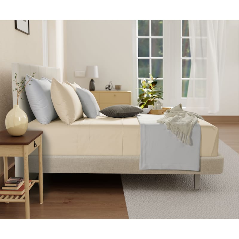 100% Organic Cotton 300 Thread Count Bed Sheets,Cool Soft Breathable No Pill Elasticated Luxury Bedding - Split King - Ivory