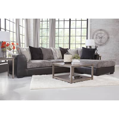American Furniture Classics Casual Comfort Charcoal and Black, L Shaped Sectional Sofa with 8 Back Pillows and 2 Accent Pillows