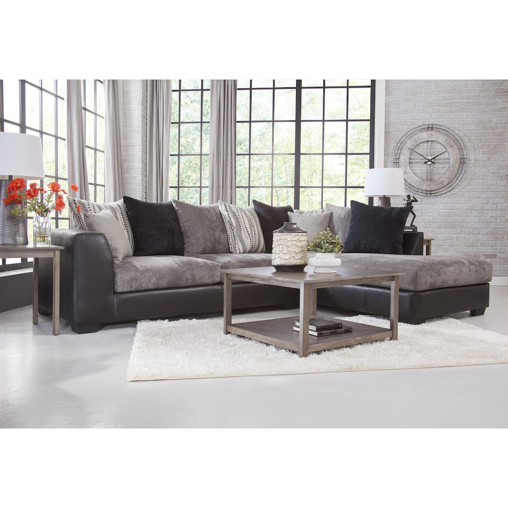 American Furniture Classics Casual Comfort Charcoal and Black, L Shaped Sectional Sofa with 8 Back Pillows and 2 Accent Pillows
