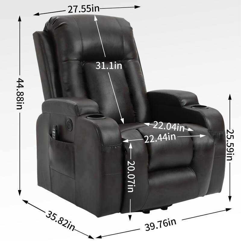 Black Elderly-Friendly Power Lift Recliner with Vibration Massage, Lumbar Heating, USB Port, and Cup Holders