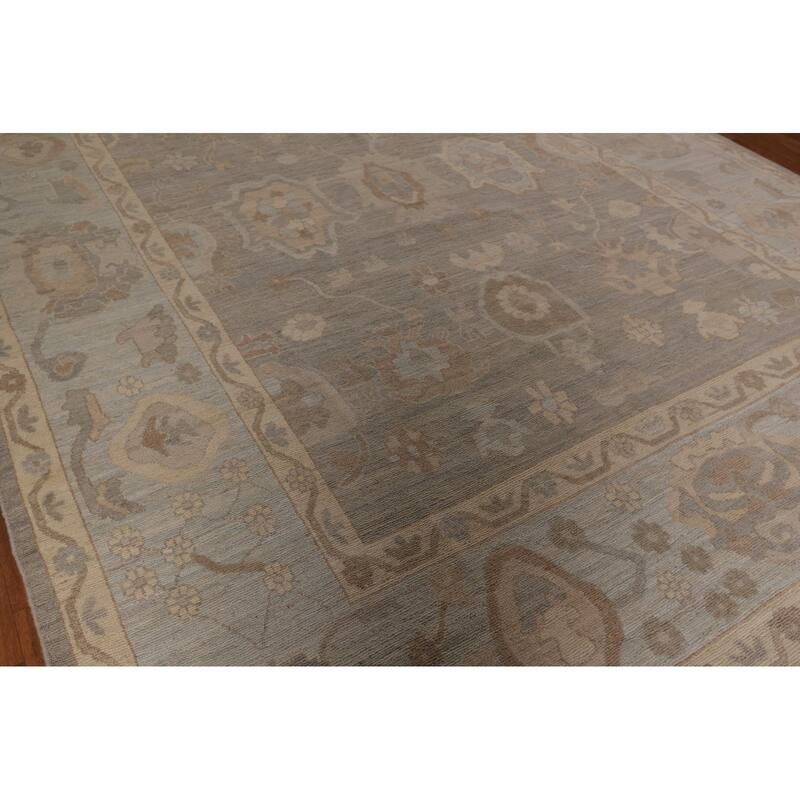 Vegetable Dye Gray Oushak Oriental Area Rug Handmade Wool Carpet - 9'1" x 11'11"