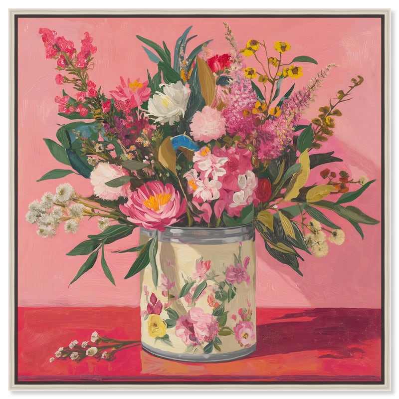 Pink Floral Tin Canvas by Art Remedy - Silver - 40" x 40"
