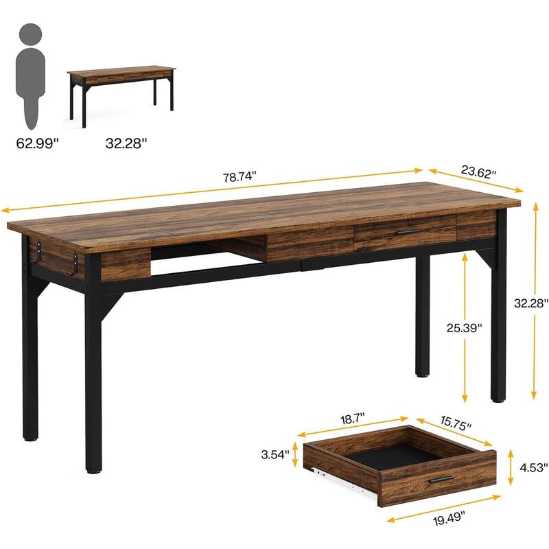 78.7 Inches Extra Long Computer Desk, Two Person Desk for Home Office