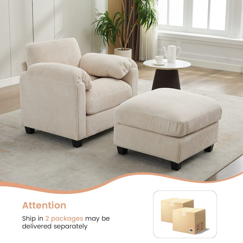 Corduroy Single Sofa Chiar with A Removable Ottoman