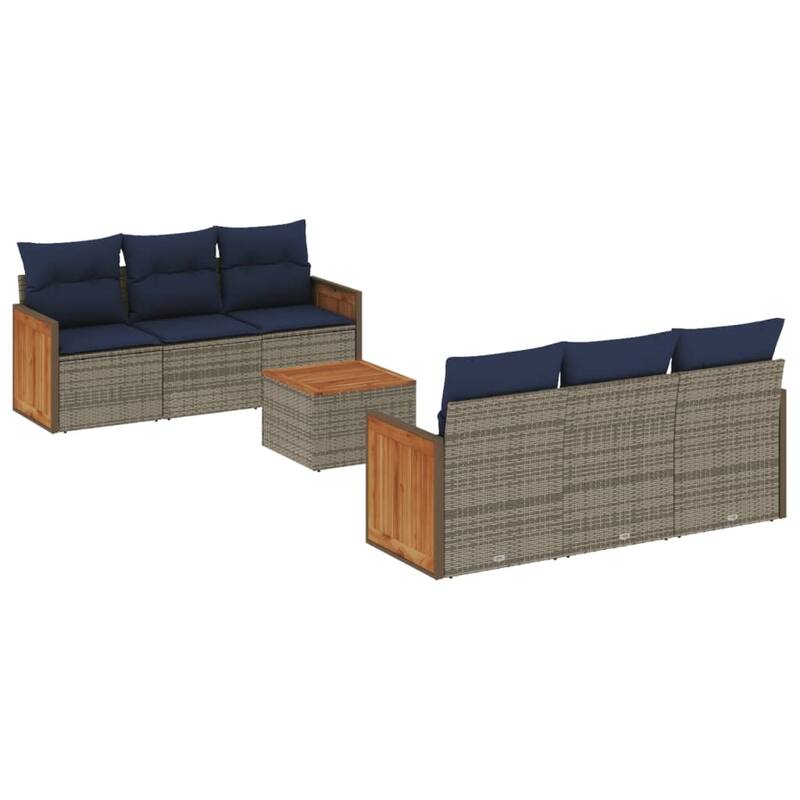 vidaXL 7 Piece Patio Sofa Set with Cushions Gray Poly Rattan - 139.3x27.2x93.8