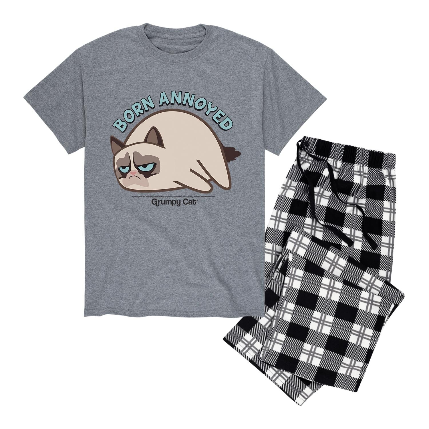 Shop Grumpy Cat Born Annoyed Men S Pajama Set Black Plaid
