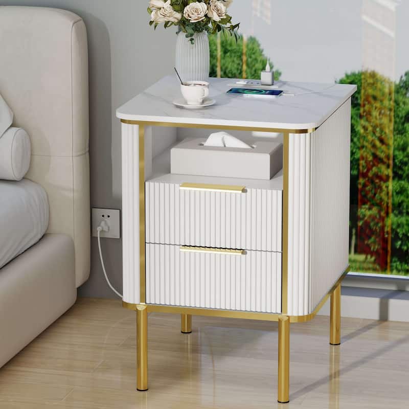 Modern Nightstands with Charging Station & USB Ports Bedside Bed Tables for Bedrooms