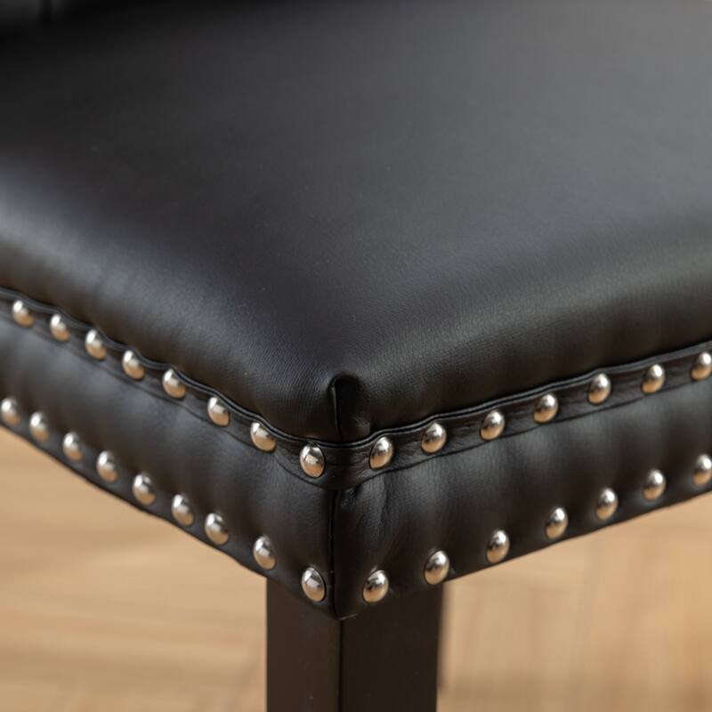 Set of 2 PU and Velvet Upholstered Dining Chairs with Nailhead Trim and Wooden Legs