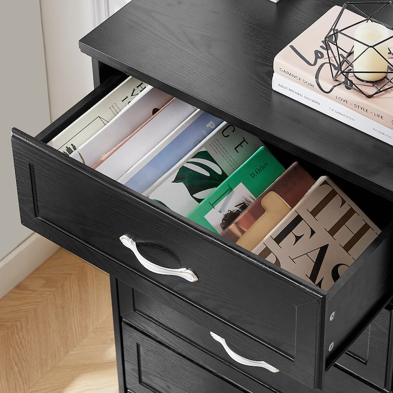 Modern Drawer Dresser Clothes Organizer with 8 Drawers Metal Handles Anti-tipping Device, for Living Room Bedroom Hallway, White