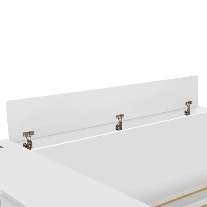Full Size Corner Bed Frame with 6 Drawers, Wood Platform Storage Bed with Shelves and Wardrobe & Desk, Modern Floor Bed Frame