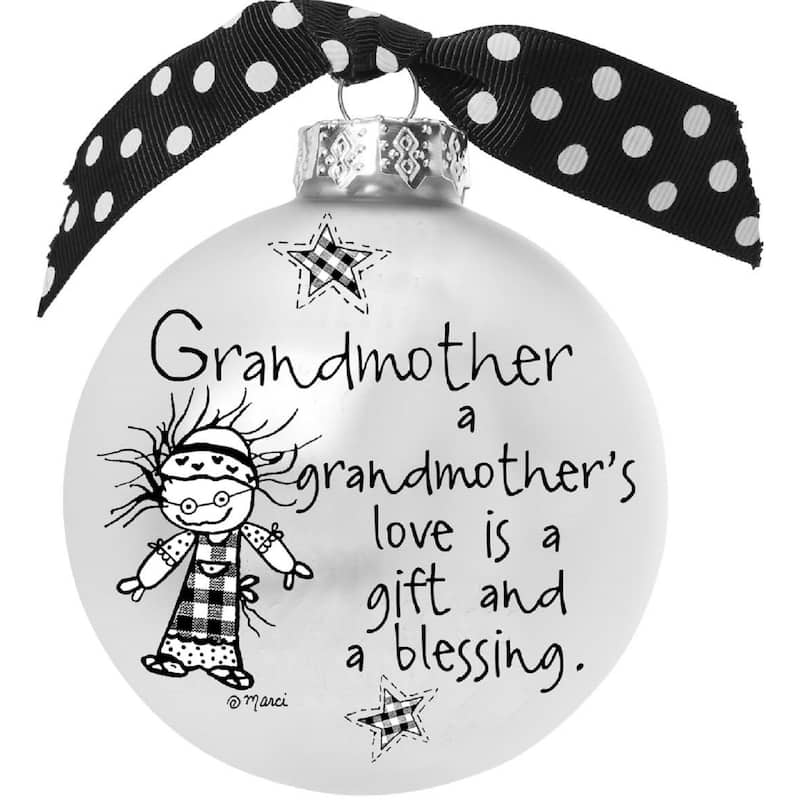 4" Black White Christmas Ball Ornament with Grmother's Love Print