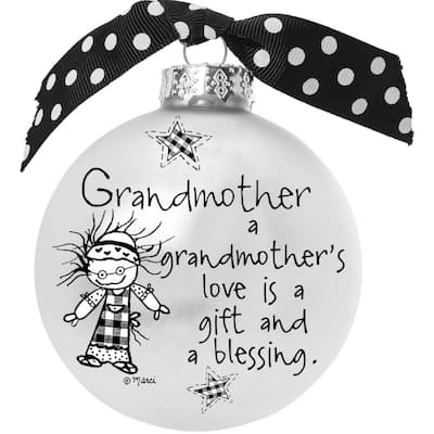 4" Black White Christmas Ball Ornament with Grmother's Love Print