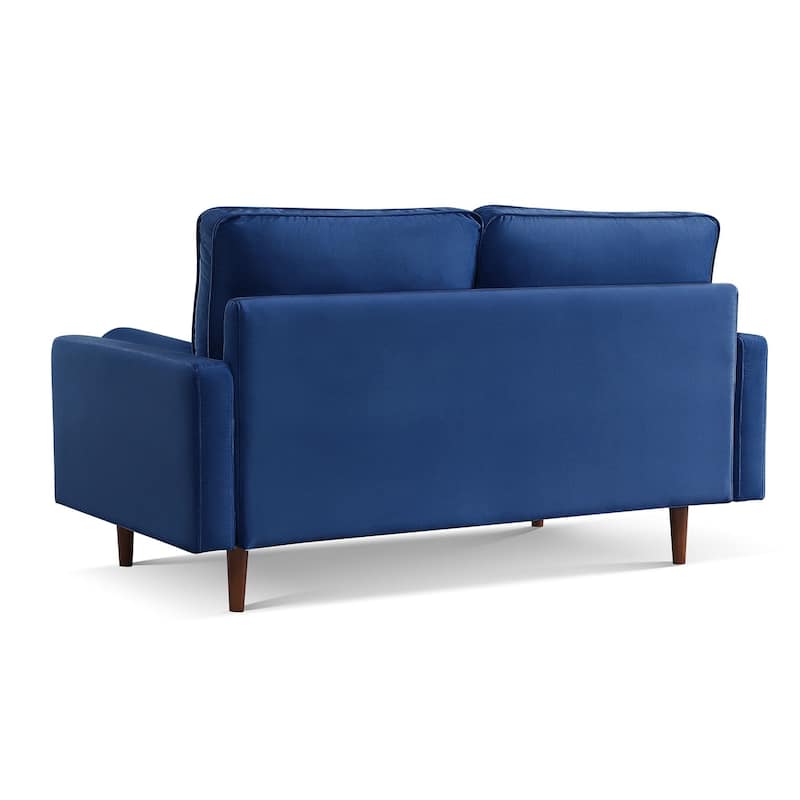HomeRoots 69" Blue Velvet Sofa And Toss Pillows With Dark Brown Legs - 69