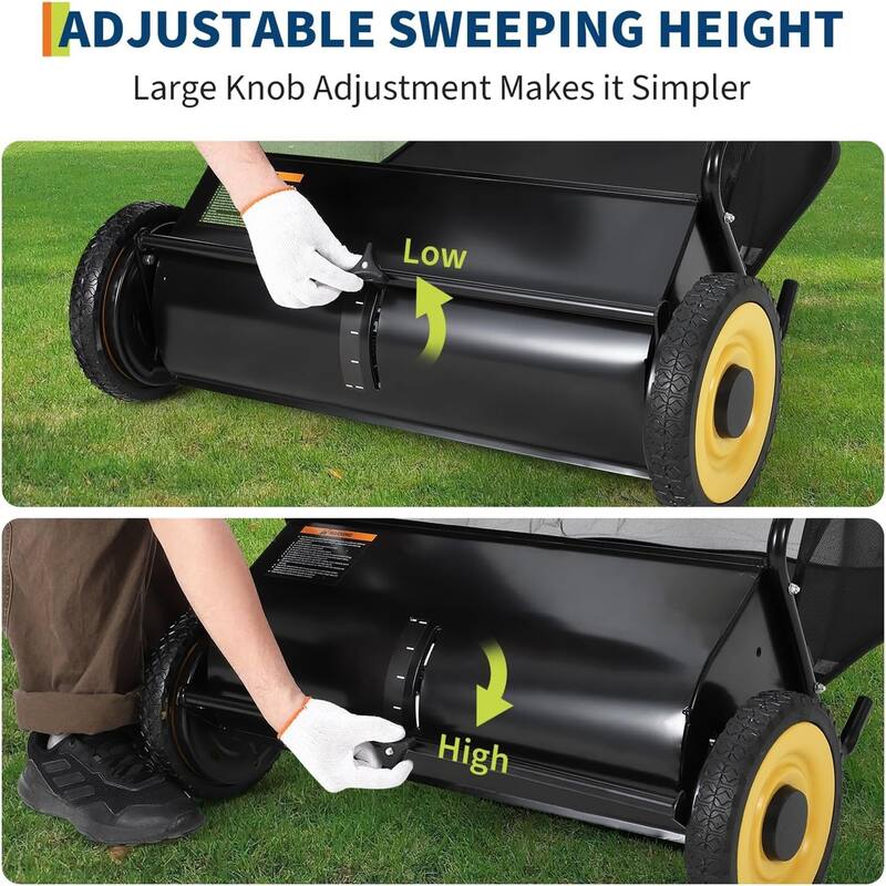 21-Inch Push Lawn Sweeper 35 cu. ft. Capacity Adjustable Height for Grass Leaves and Debris