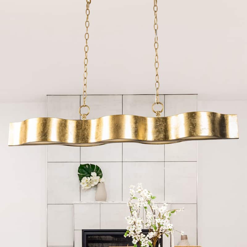 5-Light Antique Gold Wavy Dimmable Kitchen Island Chandelier Hanging Pendant