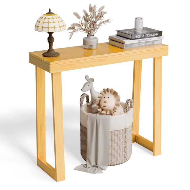 Modern Console Table Solid Wood for Entryway or Hallway Decor - Natural - 35.49 in. 