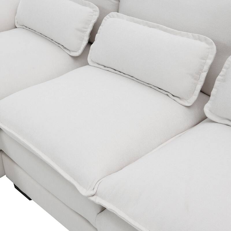 White U-shaped 6-seat Modular Sleeper Sofa Bed with Pillows & Pockets
