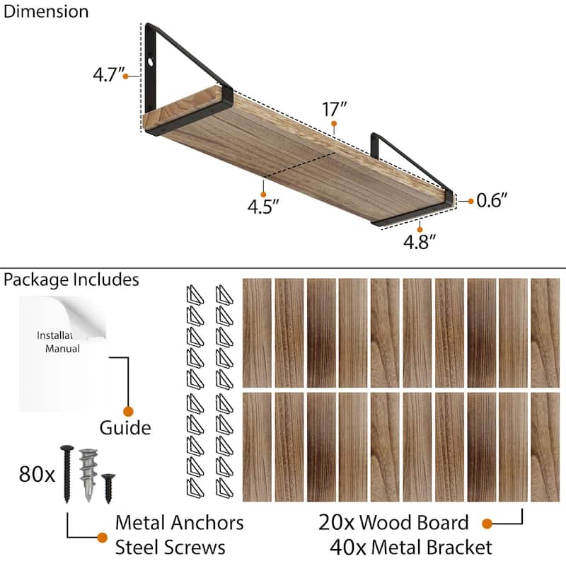 Wallniture Ponza 17"x4.5" Wood Shelves for Farmhouse Decor, Wall Bookshelves, Decorative Shelf, Custom Finish and Piece Options