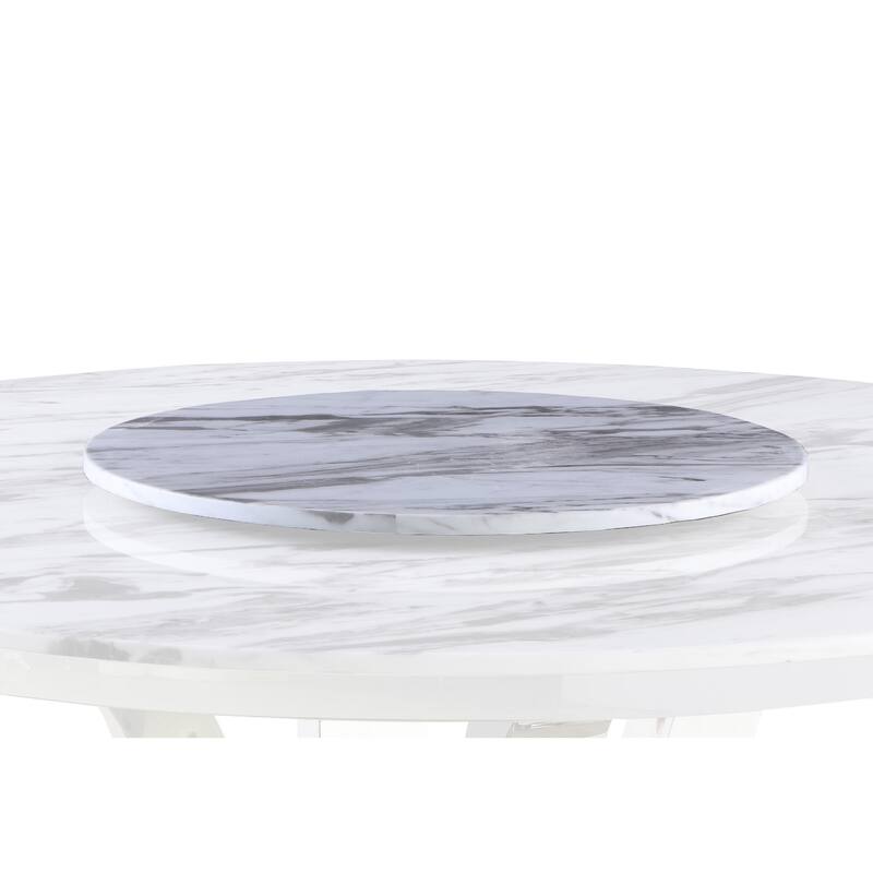 Best Quality Furniture Genuine White Marble Dining Table w/ Lazy Susan - Table + Lazy Susan