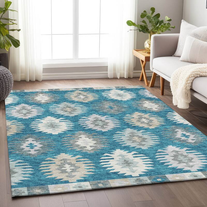 Premium Washable Super Soft Southwest Global Mayfield Rug - Teal - 8' x 10'