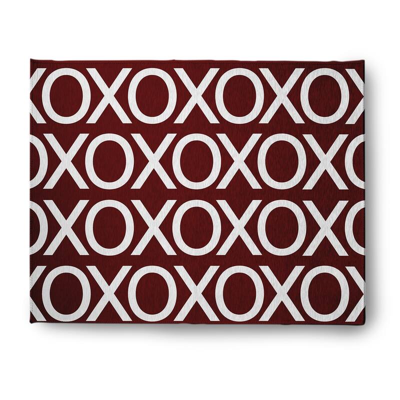 Hugs and Kisses Valentines Chenille Rug - Maroon - 8' x 10'