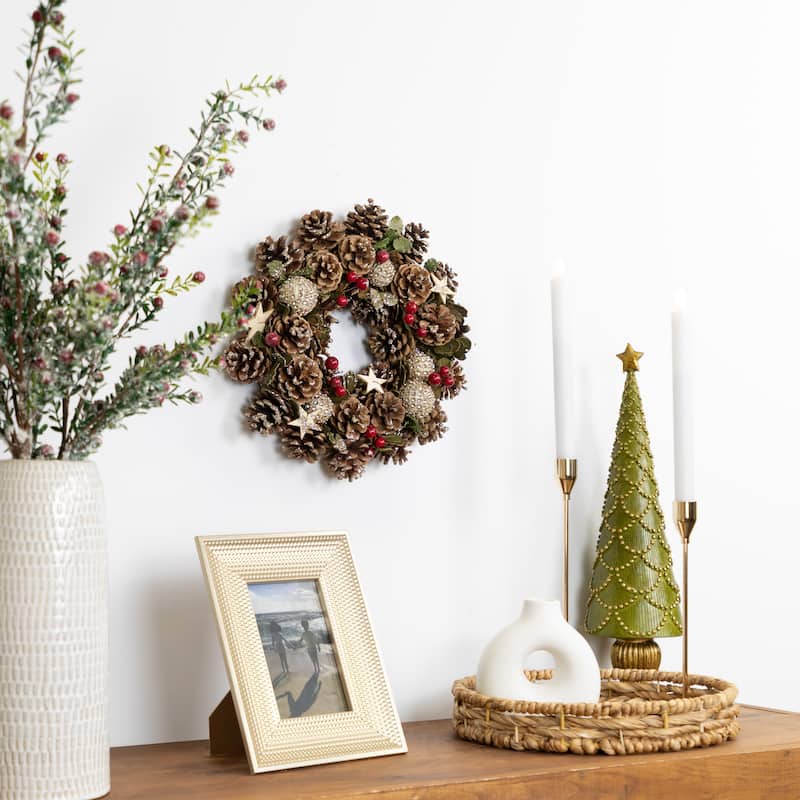 Glittered Pine Cone and Berry Artificial Christmas Wreath 12-Inch Unlit - 12"