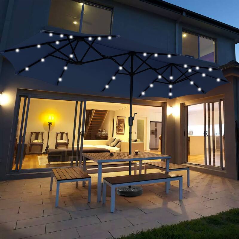 Ainfox 13ft Double-sided Patio Umbrella Solar LED Lighted Outdoor Martet Umbrella with Base