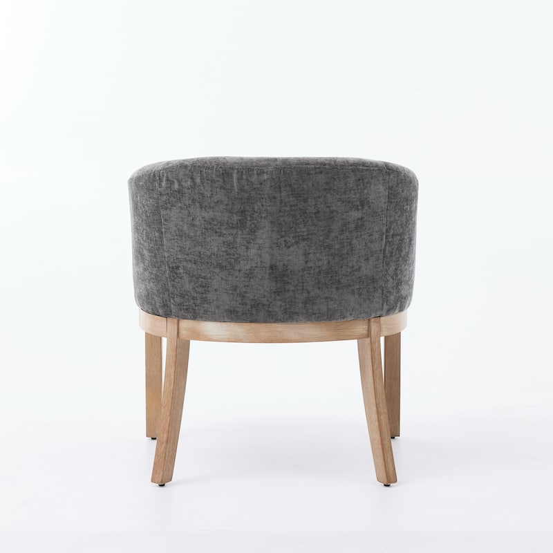 Mid Century Modern Upholstered Barrel Dining Chairs with Arms, Farmhouse Linen Kitchen Chairs with Natural Hardwood Frame