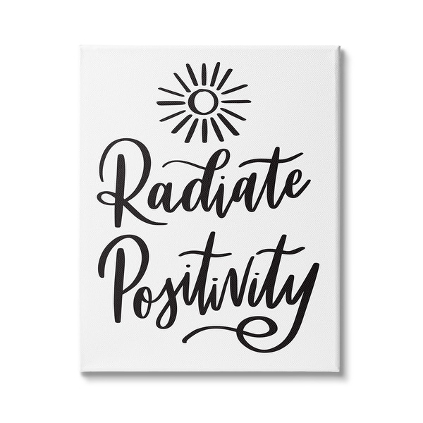 slide 1 of 10, Stupell Industries Radiate Positivity Motivational Phrase Minimal Text Sun Illustration Canvas Wall Art - White 24 x 30