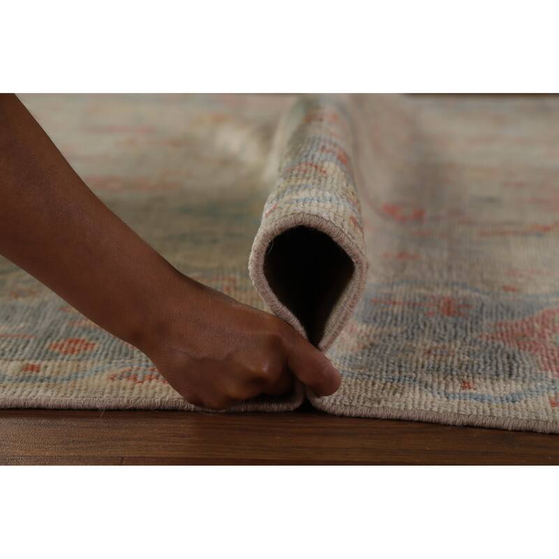Hand Knotted Oriental 100% Wool Carpet Transitional All-Over Beige & Ivories Oushak Area Rug - 8' 11'' X 6' 0''